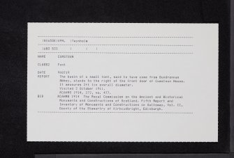Cumstoun House, Font, NX65SE 94, Ordnance Survey index card, Recto