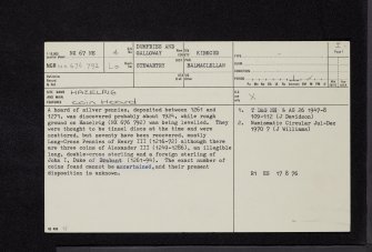 Hazelrig, NX67NE 4, Ordnance Survey index card, page number 1, Recto