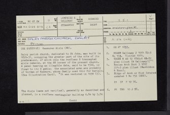 St John's Town Of Dalry, Dalry Parish Church, Aisle, NX68SW 7, Ordnance Survey index card, page number 1, Recto