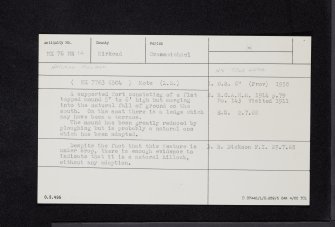 Gerranton 'Mote', NX76NE 14, Ordnance Survey index card, Recto