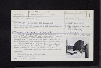 Kelton, Old Parish Church, NX76SE 6, Ordnance Survey index card, Recto