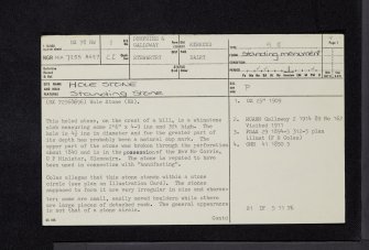 Hole Stone, NX78NW 1, Ordnance Survey index card, page number 1, Recto