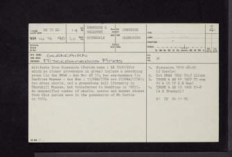 Glencairn, NX79SE 14, Ordnance Survey index card, page number 1, Recto