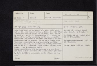 Mote Of Mark, NX85SW 2, Ordnance Survey index card, page number 1, Recto