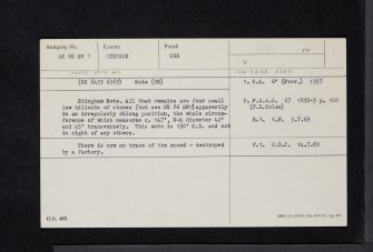 Edingham Mote, NX86SW 9, Ordnance Survey index card, Recto