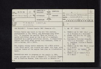 Tibbers Castle, NX89NE 2, Ordnance Survey index card, page number 1, Recto