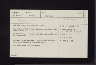 Kirkbog, St Ninian's Well, NX89SE 4, Ordnance Survey index card, Recto