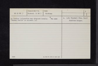 Torrorie House, NX95NE 7, Ordnance Survey index card, page number 2, Verso