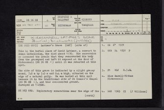 Kirkconnell, Latimer's Grave, NX96NE 4, Ordnance Survey index card, page number 1, Recto