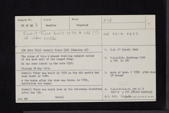 Cowhill Tower, NX98SE 3, Ordnance Survey index card, page number 1, Recto