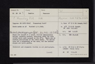 Lag's Tomb, NX98SW 9, Ordnance Survey index card, page number 1, Recto