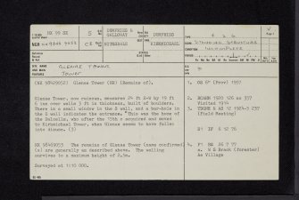 Glenae Tower, NX99SE 5, Ordnance Survey index card, page number 1, Recto