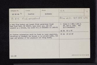 Brow Well, NY06NE 4, Ordnance Survey index card, page number 1, Recto