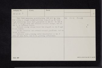Moss Castle, NY07NE 9, Ordnance Survey index card, page number 2, Verso