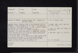 Lochwood, The Mount, Lochwood Tower, NY09NE 8, Ordnance Survey index card, page number 1, Recto