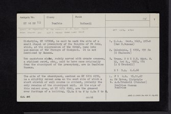 Kirkstyle, Chapel, NY16NW 10, Ordnance Survey index card, page number 1, Recto