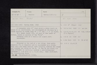 Hutton Mote, NY18NE 1, Ordnance Survey index card, Recto