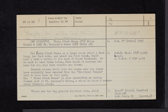 Three Piked Stane, NY26NW 1, Ordnance Survey index card, page number 1, Recto