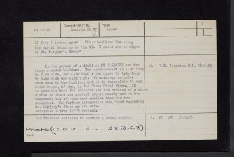 Three Piked Stane, NY26NW 1, Ordnance Survey index card, page number 2, Verso