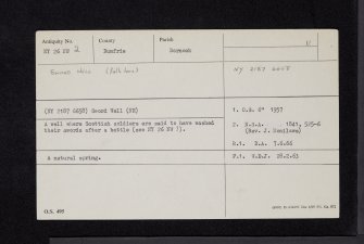 Sword Well, NY26NW 2, Ordnance Survey index card, Recto