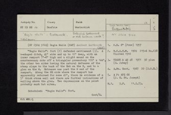Enzieholm, Bogle Walls, NY29SE 16, Ordnance Survey index card, page number 1, Recto