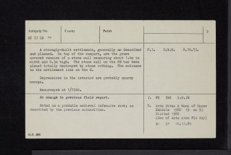 Enzieholm, Bogle Walls, NY29SE 16, Ordnance Survey index card, page number 2, Verso