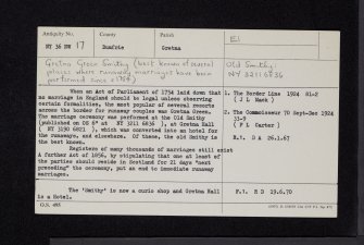 Springfield, Bensmoor Road, Old Blacksmith's Shop, NY36NW 17, Ordnance Survey index card, Recto