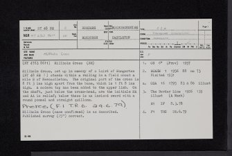 Millholm Cross, NY48NE 2, Ordnance Survey index card, page number 1, Recto