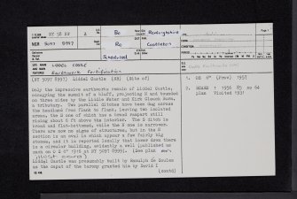 Liddel Castle, NY58NW 2, Ordnance Survey index card, page number 1, Recto