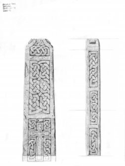 Arthurlie Cross: pencil survey drawing showing sides a and b