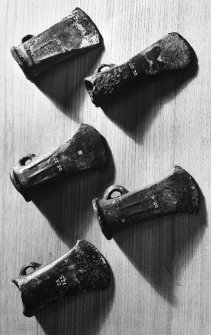 Aikbrae, bronze socketed axe, NMAS DE 25.
West Linton, bronze socketed axe, NMAS DE 125.
Darnhall Moss, bronze socketed axe, NMAS DE 1.
Lamancha, bronze socketed axe, NMAS DE 67.