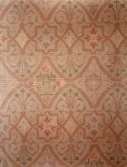 Interior.
Ground floor entrance hall, specimen section of hand-painted wallpaper.