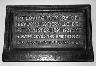 Interior.
Detail of memorial plaque to Rev. Somerville.