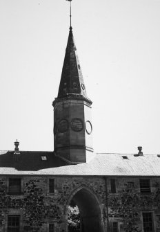 View of entrance and spire.