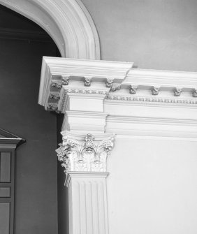 Interior.
Detail of cornice, pilaster and capital.