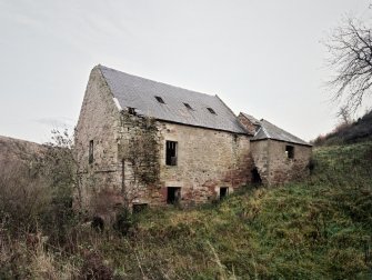 View from SW, showing mill (left) and grain-drying kiln (right)