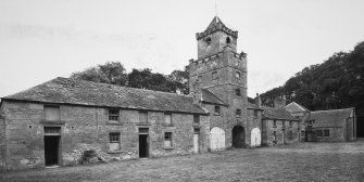 General view of NE range's courtyard elevations from NW.