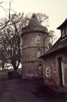 General view of courtyard and tower.