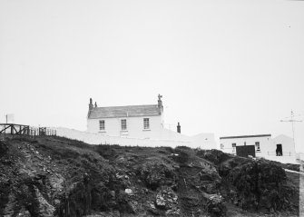 General view, showing lighthouse to the right and the foghorn engine house to the left.
