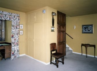 Interior. Entrance hall from NW showing N entrance lobby and stair