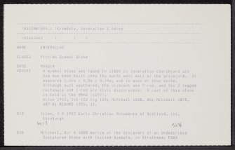 Inverallan Churchyard, Pictish Symbol Stone, NJ02NW 4.1, Ordnance Survey index card, Recto