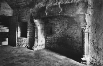 Hall, view of fireplace.