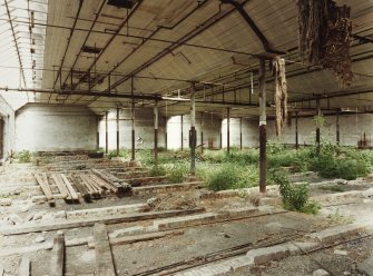 View from SW inside single-storeyed weaving shed, where the floor was removed many years ago to avoid payment of local authority rates