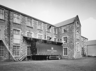 Selkirk, Dunsdale Haugh, Dunsdale Road, Riverside Mills
View from south of south east side of New Mill.  At the time of the survey, it was being used as multi-storeyed warehouse