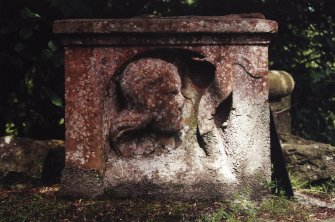 Minto House, Church and Graveyard
I8th Century gravestone with carved face with what is possibly a staff or crook.
