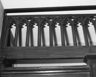Interior.
Staircase, detail of reused gothic screen.
