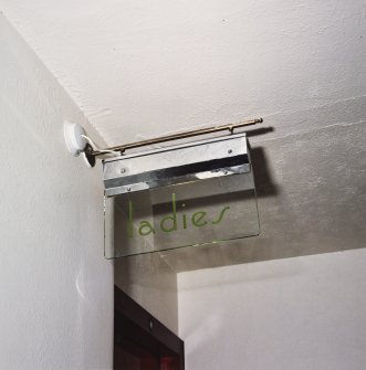 Interior.
Detail of etched glass 'Ladies' toilet sign.
