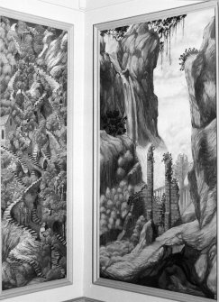 Interior. First floor, music room (former billiard room), panels painted by Andrew Maclaren, detail
