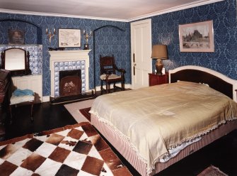 Interior. Ground floor, W wing, view of S facing, blue bedroom