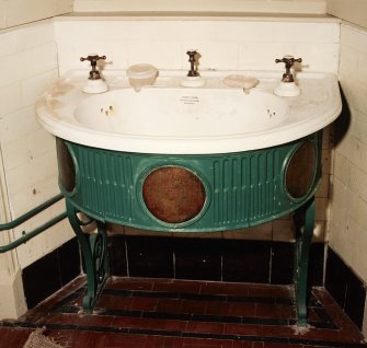 Interior. Ground floor, bathroom, Shanks washhand basin, detail